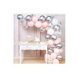 Açık Pembe, Konfetili Şeffaf Balon, Krom Balon Zincir Seti (52 Parça) +Balon Zinciri Hediye