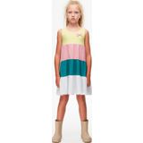 Açık Sarı + Beyaz Renkli Kat Kat Kız Çocuk Askılı Elbise