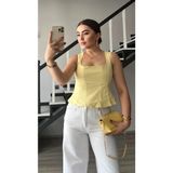 Açık Sarı Peplum Korse Bluz
