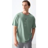 Açık Yeşil %100 Pamuk Kalın Yumuşak Dokulu Oversize Fit Baskılı Erkek T-Shirt - 88355