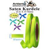 Açık Yeşil Kurdele Saten 1 Cm 10 Metre 2 Adet Saten Kurdela Parlak Hediye Ve Süsleme Şeridi Süs Paketleme Çiçek Saç El