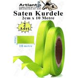 Açık Yeşil Kurdele Saten 2 cm 10 Metre 2 Adet Saten Kurdela Parlak Hediye ve Süsleme Şeridi Süs Paketleme Çiçek Saç El - 2cm x 40 metre - Standart