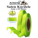 Açık Yeşil Kurdele Saten 2 Cm 10 Metre 2 Adet Saten Kurdela Parlak Hediye Ve Süsleme Şeridi Süs Paketleme Çiçek Saç El