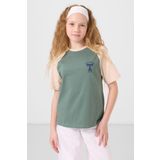 Açık Yeşil O Yaka Pamuklu Baskılı Oversize Fit Kız Çocuk T-Shirt - 75179