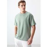 Açık Yeşil Pamuklu Kalın Yumuşak Dokulu Oversize Fit Basic Erkek T-Shirt - 88377