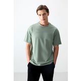 Açık Yeşil Pamuklu Kalın Yumuşak Dokulu Oversize Fit Basic Erkek T-Shirt - 88378