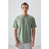 Açık Yeşil Pamuklu Kalın Yumuşak Dokulu Oversize Fit Baskılı Erkek T-Shirt - 88373