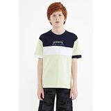 Açık Yeşil Renk Geçişli Nakışlı Oversize Erkek Çocuk T-Shirt - 11159