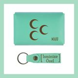 Açık Yeşil, Üç Hilal Desenli, İsme Özel Cüzdan Ve Anahtarlık Set, Akrabalara Özel Zarif Hediye Anı, Günlük Kullanıma Uygun Set, Bozuk Para Çantası, Nakit ve Kredi Kartı Tutucu