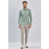 Açık Yeşil Uzun Kollu Biritli Yaka Biyeli Pamuklu Likralı Casual Slim Fit Dar Kesim Gömlek 1004240232