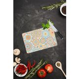 Açık Yuvarlak Mandala Desenli Cam Kesme Tahtası| 20 Cm X 30 Cm