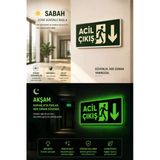 Acil Çıkış-Acil Çıkış Aşağı Yön Tabelası 12X25 Cm Fotolümenli - Karanlıkta Parlayan Pvc