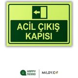 "acil Çıkış Kapısı" Uyarı Levhası 30X20 cm | Fotolümenli, Forex Tabela, Çift Taraflı Bantlı