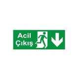 Acil Çıkış Uyarı Levhası Aşağı Yön 25X15 Cm Ebatında Kolay Montaj İkaz Tabelası Pvc