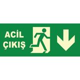Acil Çıkış Uyarı Levhası Aşağı Yön 25X15 Ebatında