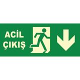 Acil Çıkış Uyarı Levhası Aşağı Yön Yeşil 25X15 cm - Çok Renkli - Standart