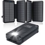 Acil Durum Solar Power Bank 26800MAH, 4 Güneş Paneli, Su Geçirmez, LED Fenerli Harici Pil - Siyah