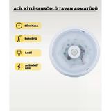 Acil Kitli Pilli Led Sensörlü Slim Tavan Armatürü 6500K Beyaz Işık Şarjlı Acil Aydınlatma