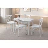 Açılır 60X100 Cm Mini Silva Beyaz Mermer Masa 4 Adet Çapraz Sandalye Takım