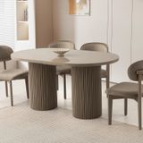 Açılır Oval Hıgh Gloss Yemek Masası Takımı Nergis Sandalye Cappicino 1 Masa 6 Sandalye)