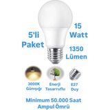 ACK 15W Günışığı LED Ampul 1350 Lümen E27 Duylu Yüksek Işık LED Lamba - 5 Adet