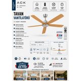 Ack AF53-00102 Ahşap Tavan Vantilatörü | Dc Motor | Kumandalı | 132 cm | 35W | Ultra Sessiz | 6 Kademe Fan Hızı