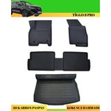 Ack Dizayn Chery Tiggo 8 Pro 5koltuk Araca Özel Üretim 4d Havuzlu Karbon Paspas Takımı + 3D Bagaj Havuzu - Siyah