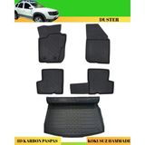 Ack Dizayn Dacia Duster 2010-2017 4x2 Araca Özel Üretim 4d Havuzlu Karbon Paspas Takımı + 3D Bagaj Havuzu - Siyah