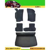 Ack Dizayn Fiat Albea Sedan Araca Özel Üretim 4d Havuzlu Karbon Paspas Takımı + 3D Bagaj Havuzu - Siyah