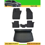 Ack Dizayn Fiat Egea Hatchback 2015+ Araca Özel Üretim 4d Havuzlu Karbon Paspas Takımı + 3D Bagaj Havuzu - Siyah