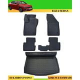 Ack Dizayn Fiat Egea Sedan 2015+ Araca Özel Üretim 4d Havuzlu Karbon Paspas Takımı + 3D Bagaj Havuzu - Siyah