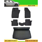 Ack Dizayn Fiat Egea Stw 2015+ Araca Özel Üretim 4d Havuzlu Karbon Paspas Takımı + 3D Bagaj Havuzu Üst - Siyah