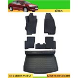 Ack Dizayn Fiat Linea 2007+ Araca Özel Üretim 4d Havuzlu Karbon Paspas Takımı + 3D Bagaj Havuzu - Siyah