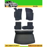 Ack Dizayn Fiat Palio Araca Özel Üretim 4d Havuzlu Karbon Paspas Takımı + 3D Bagaj Havuzu - Siyah