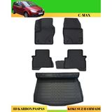 Ack Dizayn Ford C-Max 2004-2010 Araca Özel Üretim 4d Havuzlu Karbon Paspas Takımı + 3D Bagaj Havuzu - Siyah