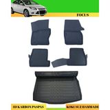Ack Dizayn Ford Focus 3/3,5 2011-2017 Sd Araca Özel Üretim 4d Havuzlu Karbon Paspas Takımı + 3D Bagaj Havuzu - Siyah