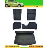 Ack Dizayn Hyundai I20 2008-2014 Araca Özel Üretim 4d Havuzlu Karbon Paspas Takımı + 3D Bagaj Havuzu - Siyah
