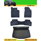 Ack Dizayn Kia Sportage 2022+ Araca Özel Üretim 4d Havuzlu Karbon Paspas Takımı + 3D Bagaj Havuzu - Siyah