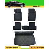 Ack Dizayn Renault Fluence 2007+ Araca Özel Üretim 4d Havuzlu Karbon Paspas Takımı + 3D Bagaj Havuzu - Siyah