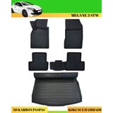 Ack Dizayn Renault Megane 3 Stw Araca Özel Üretim 4d Havuzlu Karbon Paspas Takımı + 3D Bagaj Havuzu - Siyah