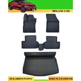 Ack Dizayn Renault Megane 4 Sd Araca Özel Üretim 4d Havuzlu Karbon Paspas Takımı + 3D Bagaj Havuzu Çift Kulak - Siyah