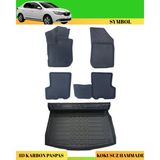 Ack Dizayn Renault Symbol 2013+ Araca Özel Üretim 4d Havuzlu Karbon Paspas Takımı + 3D Bagaj Havuzu - Siyah