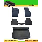 Ack Dizayn Skoda Octavia 2013-2018 Araca Özel Üretim 4d Havuzlu Karbon Paspas Takımı + 3D Bagaj Havuzu - Siyah