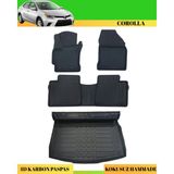 Ack Dizayn Toyota Corolla 2013-2018 Araca Özel Üretim 4d Havuzlu Karbon Paspas Takımı + 3D Bagaj Havuzu - Siyah