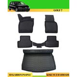 Ack Dizayn Volkswagen Golf 7 Araca Özel Üretim 4d Havuzlu Karbon Paspas Takımı + 3D Bagaj Havuzu - Siyah