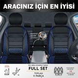 ACK Store Peugeot 206 Uyumlu Yarı Deri Oto Koltuk Kılıfı Ön/arka 5 Li Set Norm Siyah-Mavi - Siyah - Mavi