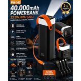 Acl 40.000MAH Dahili Kablolu Powerbank 22.5W Hızlı Şarj, Usb-C Giriş/çıkışlı LCD Göstergeli Taşınabilir Şarj Cihazı - Çok Renkli