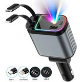 Acl Acc-01 Rgb Işıklı 66W Araç Şarj Cihazı | 4in1 Geri Çekilebilir Kablo | Type-C + Lightning | Yıldızlı Tavan Efekti - Gri
