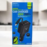 Acl Acc-07 60W Geri Çekilebilir Type-C Kablolu Dijital Göstergeli Araç Içi Hızlı Şarj Aleti - Siyah