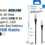ACL ACK-100 3A 60 W 0.30 mt USB-C to Type-C Led Işıklı USB Uyumlu Şarj Kablosu